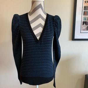 French connection size small knit sweater with puff sleeves